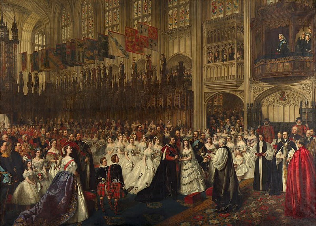 The official portrait of Bertie and Alix's wedding by William Powell Frith. 