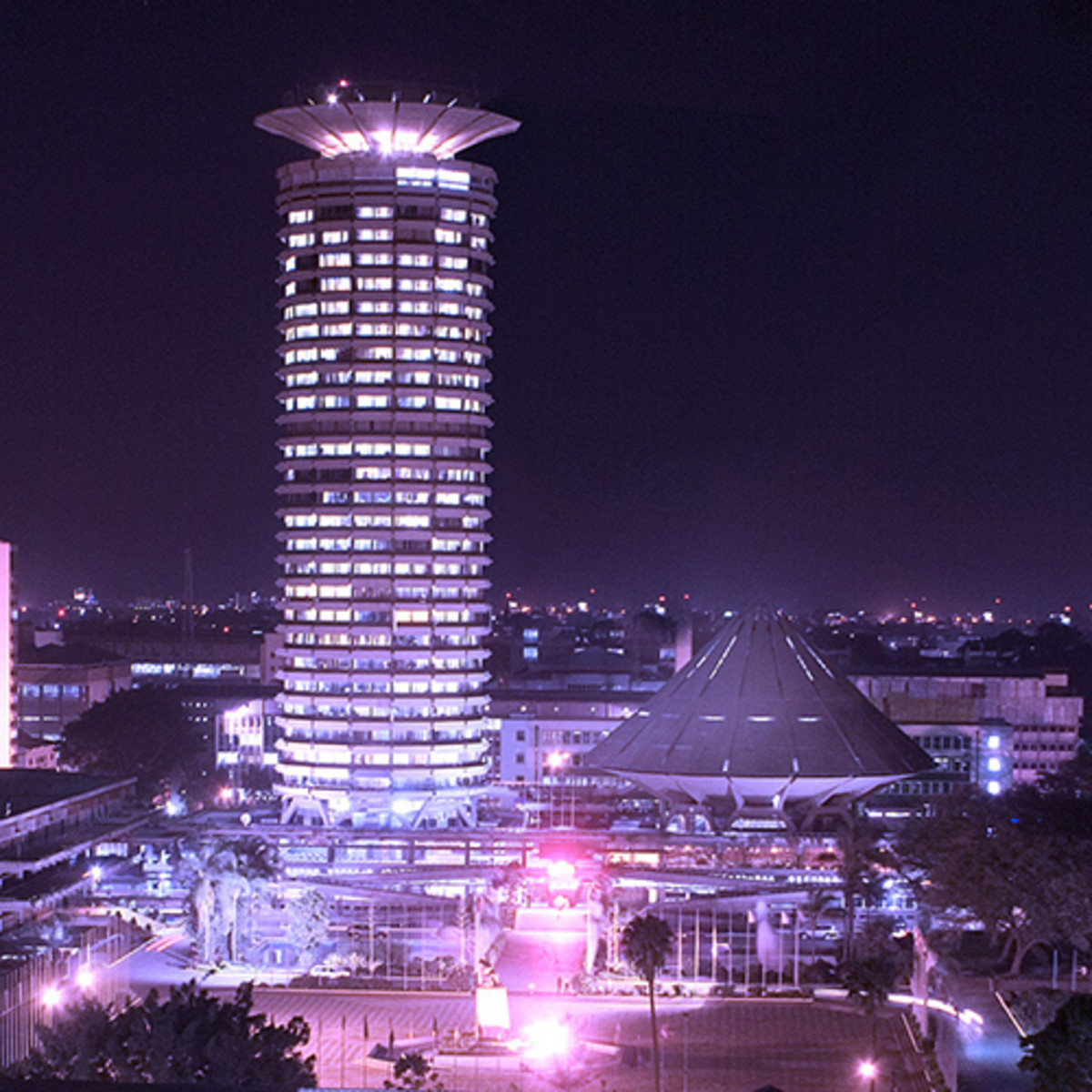 Photo showing the KICC building at night