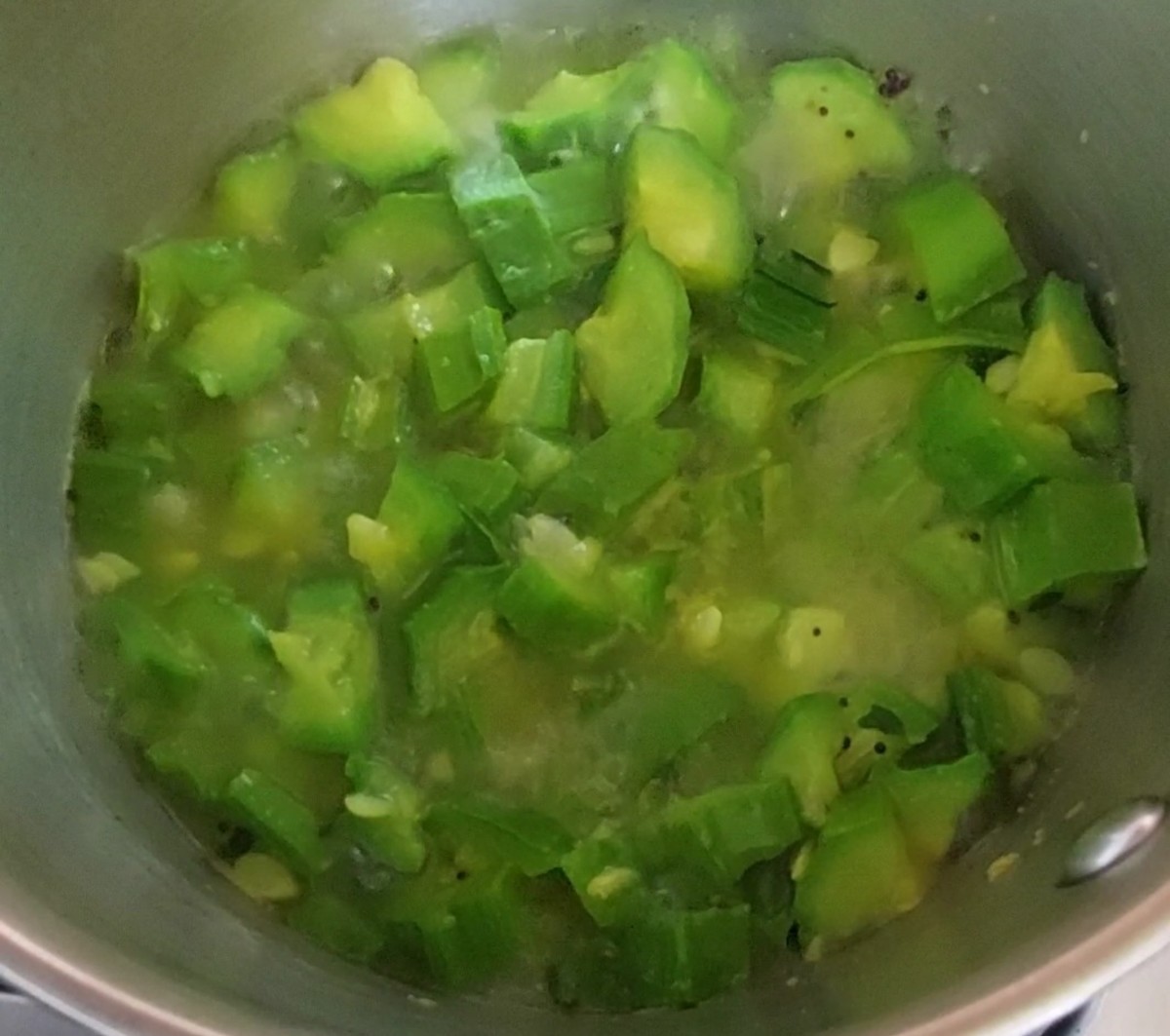 The ridge gourd is cooked well. 