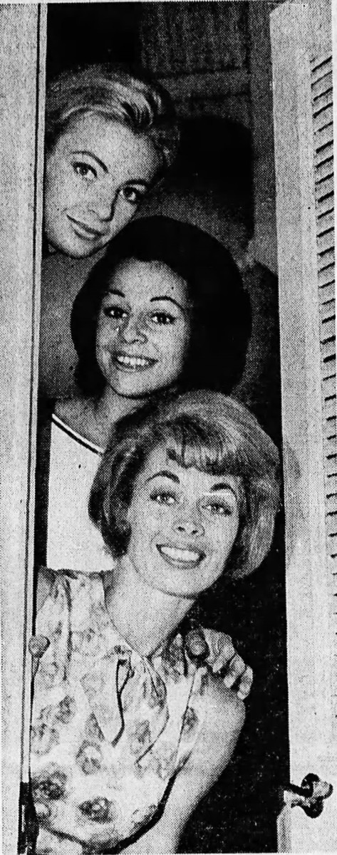 Sandra Gleeson (top), with Boeing Boeing castmates Janette Craig and June Campbell. All three women played the airline stewardesses in the production.