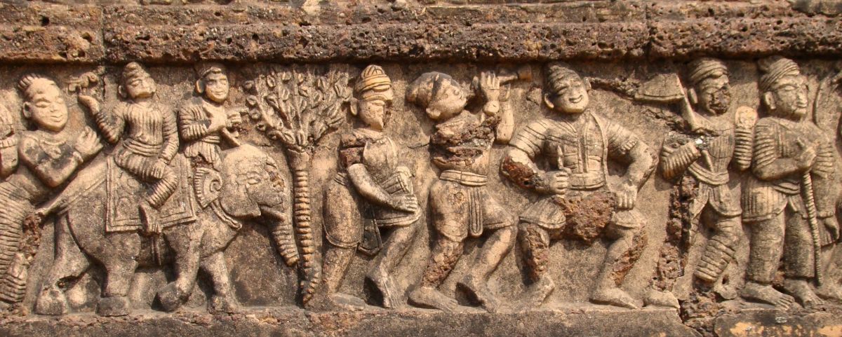 Stucco on stone; Radheshyam temple, Vishnupur