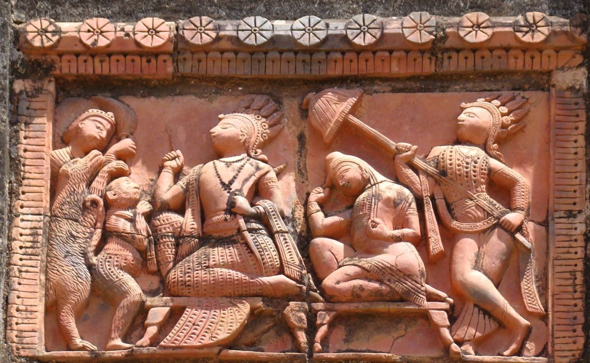 Hanuman with Jambaban; Ram Raja Panel; terracotta; Damodar temple, Hadal-Narayanpur; Bankura