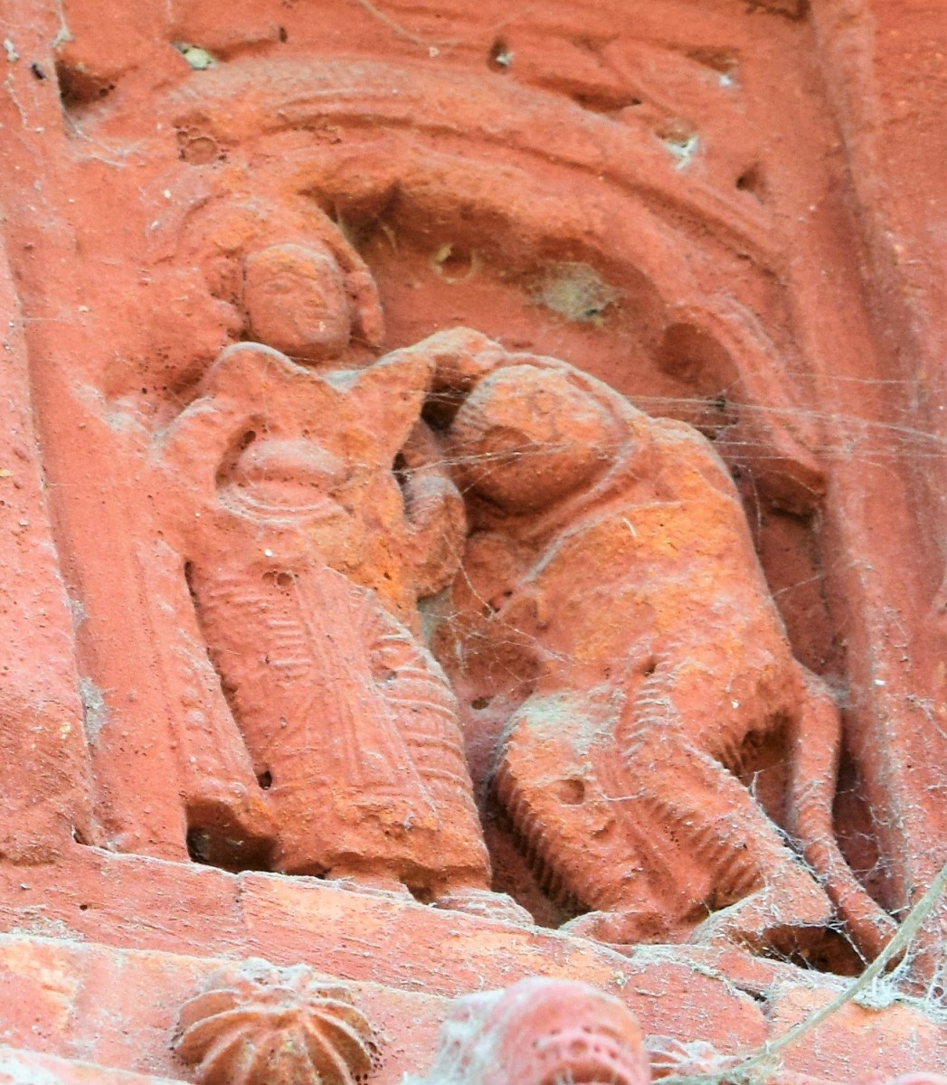 Hanuman with Sita at ashok Van; terracotta; Shiva temple, Uchkaran; Birbhum