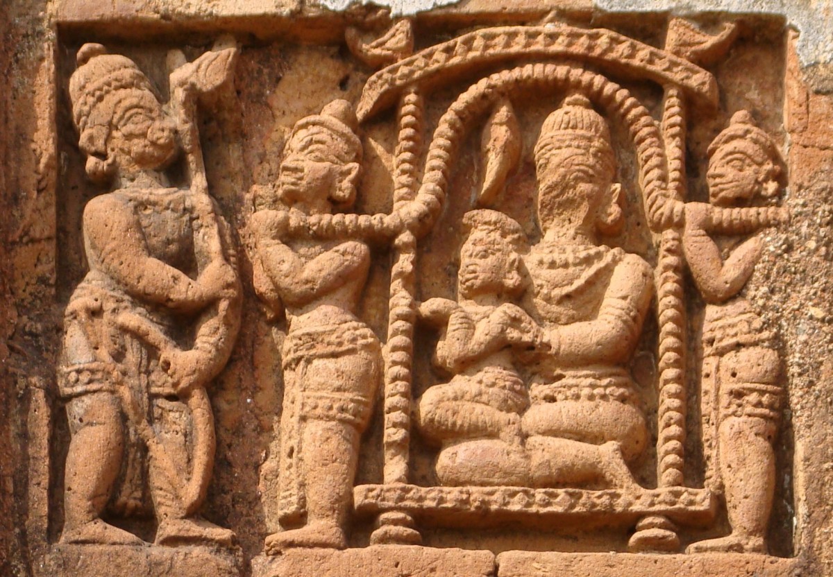 Parashurama confronting Lord Rama; Jorbangla temple, Vishnupur
