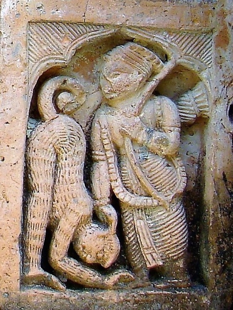 Hanuman with Lord Rama; terracotta; Gangeshwar temple; Baronagar, Murshidabad