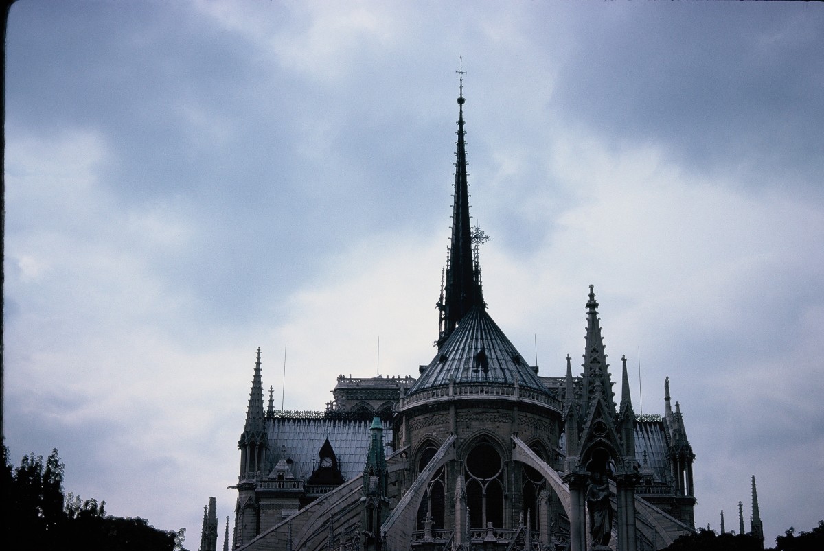 Notre Dame Cathedral's Spire outlined against the Parisian Sky.