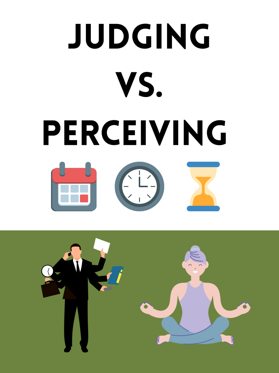 Judging vs. perceiving has to do with how you perceive time and how you prioritize deadlines. Those with a preference for judging prefer things to be tidy, for rules to be followed, and for there to be organization. Perceiving types are more relaxed.