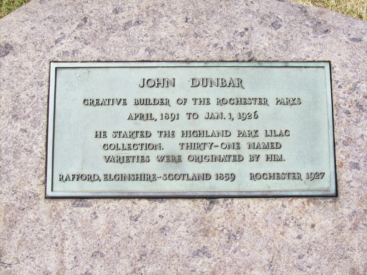 A monument to John Dunbar, the man who started the lilac collection at the park.