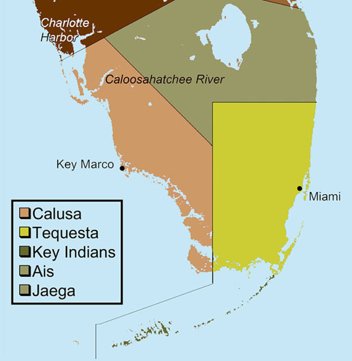 Everglades Region from 1513 to 1743 (public domain). Researched by  Griffin, John (2002): "Archaeology of the Everglades."