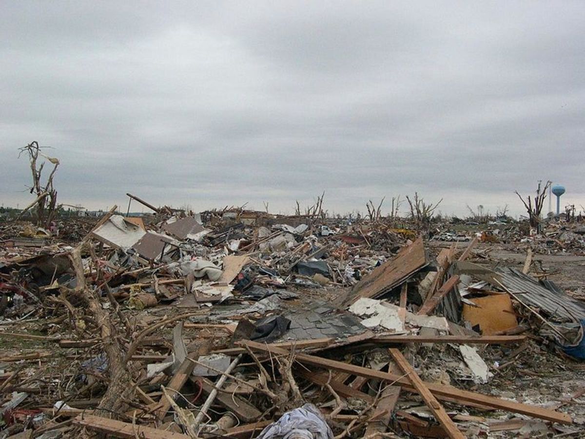 Damage caused by the above-pictured EF5 tornado in Parkersburg, Iowa in May, 2008.