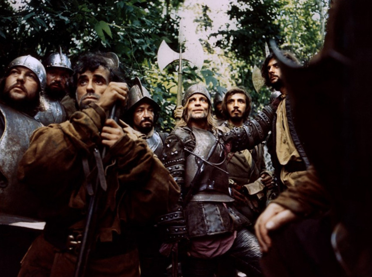 Kinski (centre) is magnetic as Aguirre, possibly the most cruel and demented leader of men cinema has ever seen - and that's before the jungle gets to him!