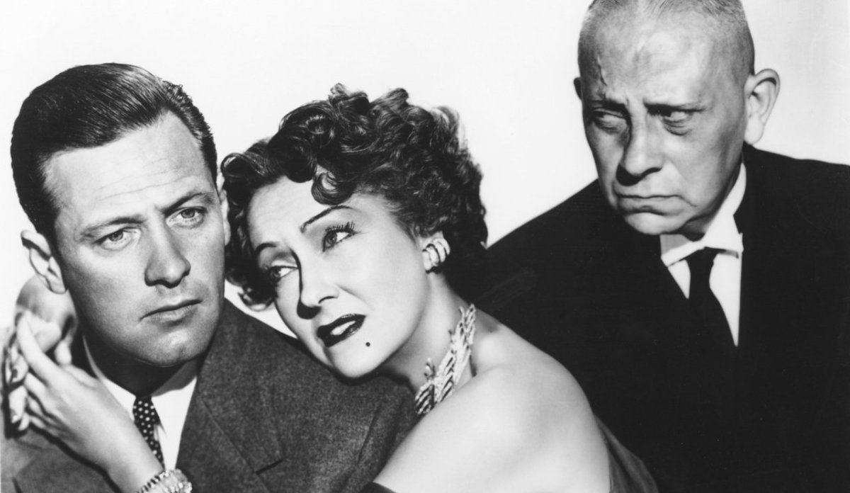 Holden (left) is every inch the lead in this classic film noir, flitting between cameos from actual stars of the silent era like von Stroheim (right).