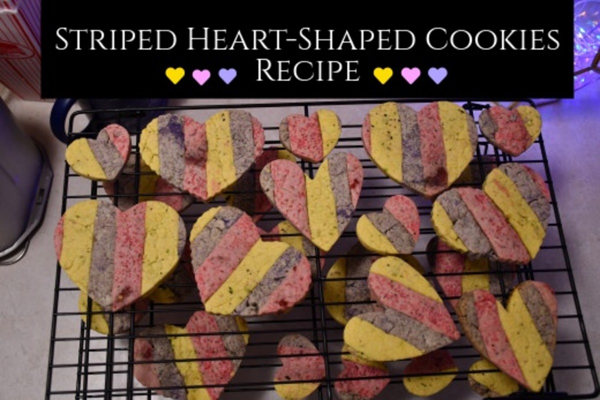 Heart-shaped cookies that are perfect for spring. Each stripe has a different flavor blend: lemon basil, strawberry mint, and earl gray lavender honey.