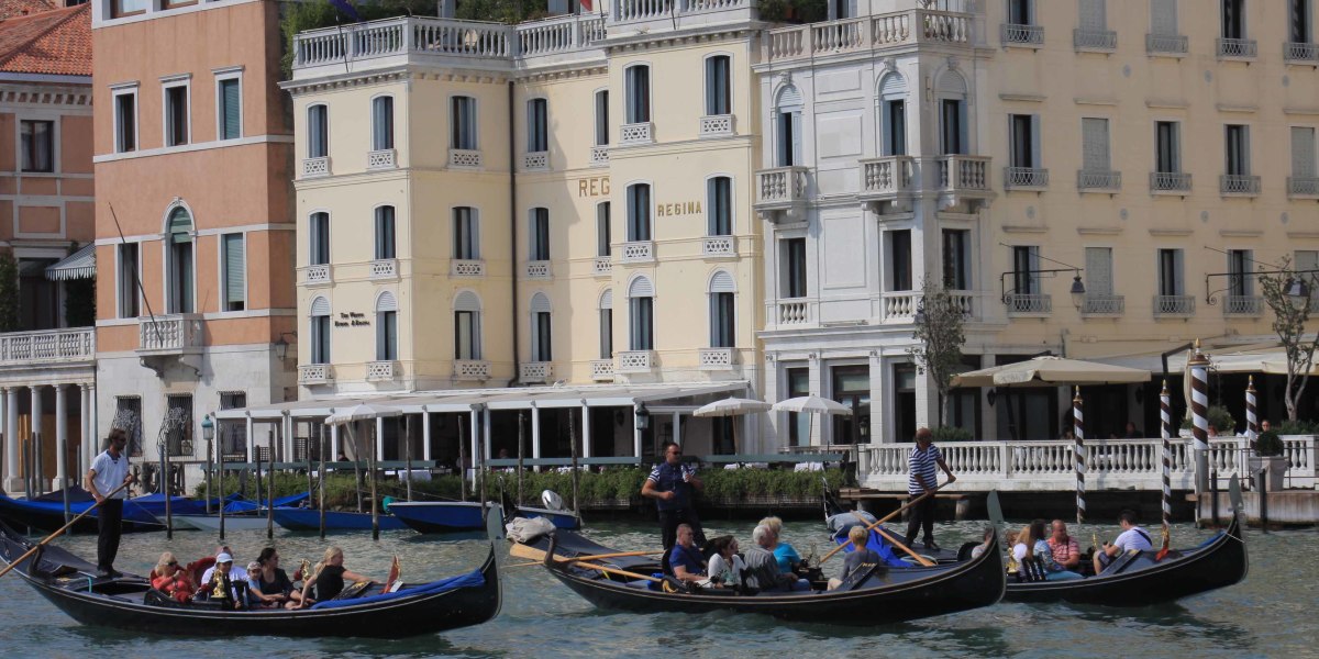 The Westin Europa and Regina Hotel, one of many 5 star hotels, is on the left bank of the Grand Canal, just past La Salute - a prime site for scenic views of the city and the lagoon