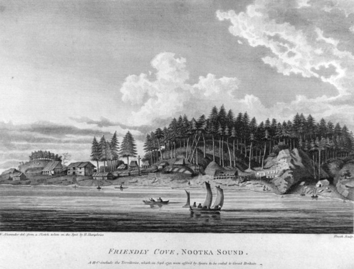 View of settlement in Nootka Sound, 1791.