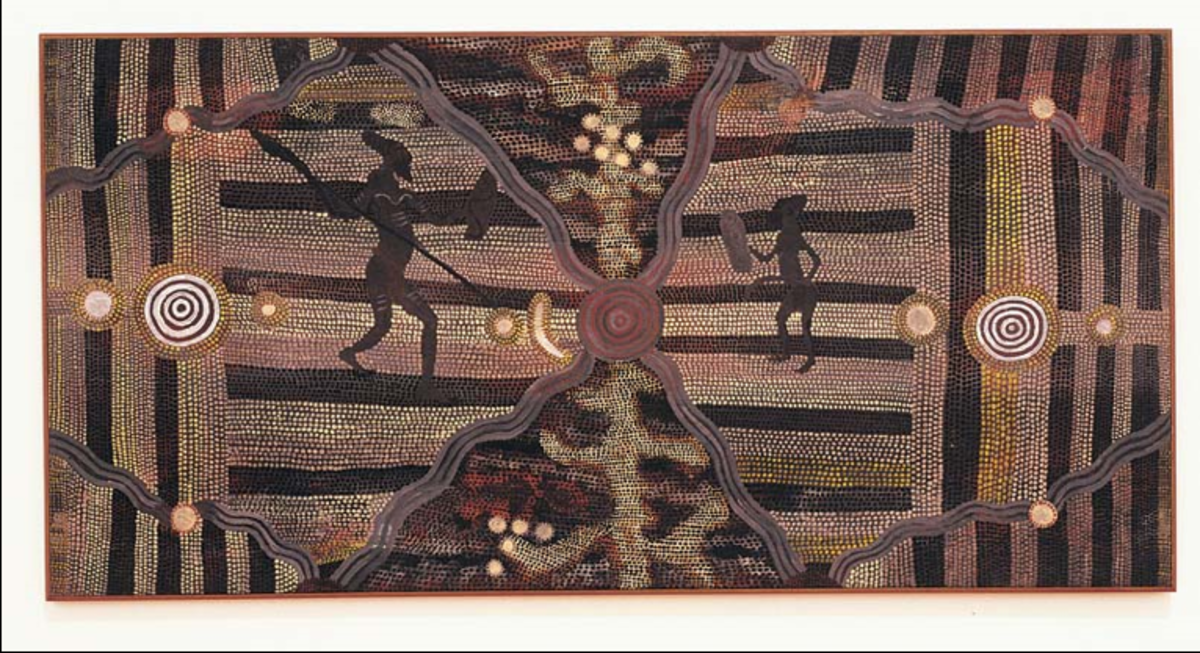 Figure Two: Tim Leura Tjapaltjarri, Kooralia, 1980. Synthetic polymer paint on canvas, 187.0 x 154.0 x 2.3 cm. Reproduced Art Gallery Society of New South Wales.