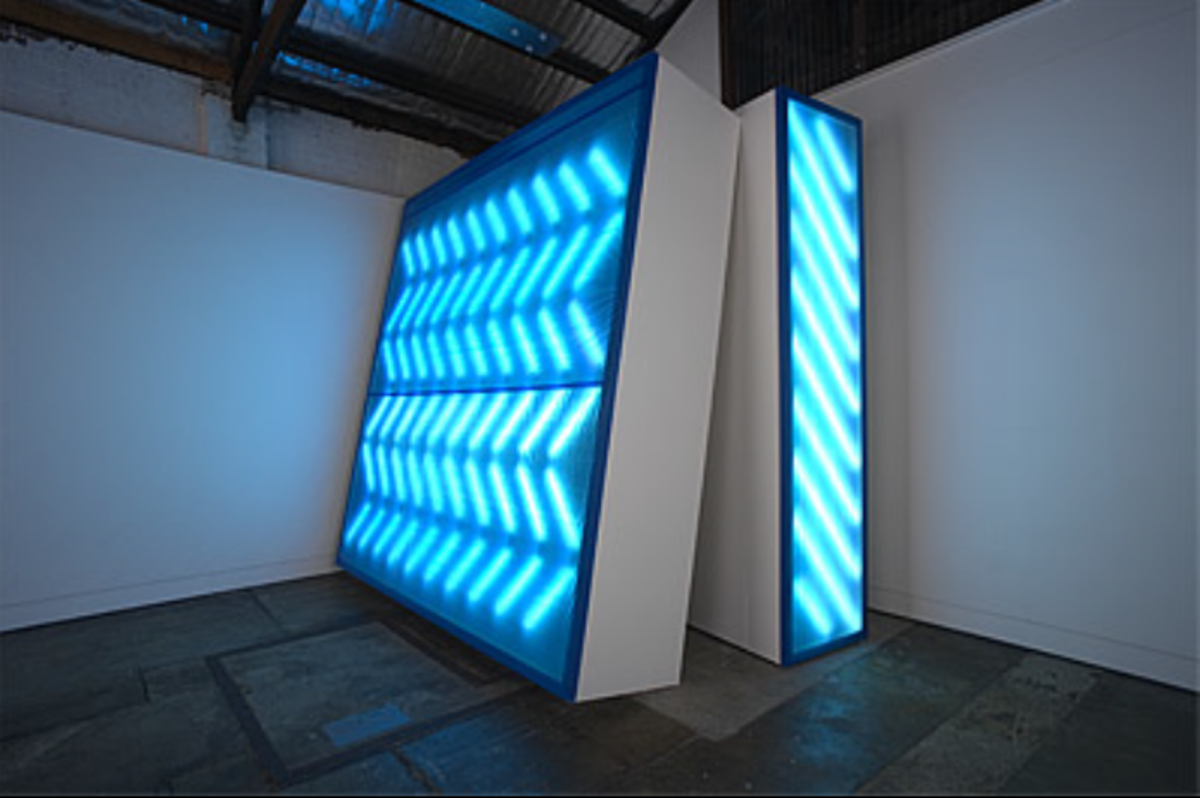Figure 4: Johnathan Jones, Lean to, 2012, MDF wood, tarpaulin, fluorescent lights, size 360 (h) x 1750 (w) x 85.0 (d) cm. Artist’s personal collection. Reproduced from https://nga.gov.au/exhibition/undisclosed/default.cfm?MnuID=ARTISTS&GALID=34446&vi