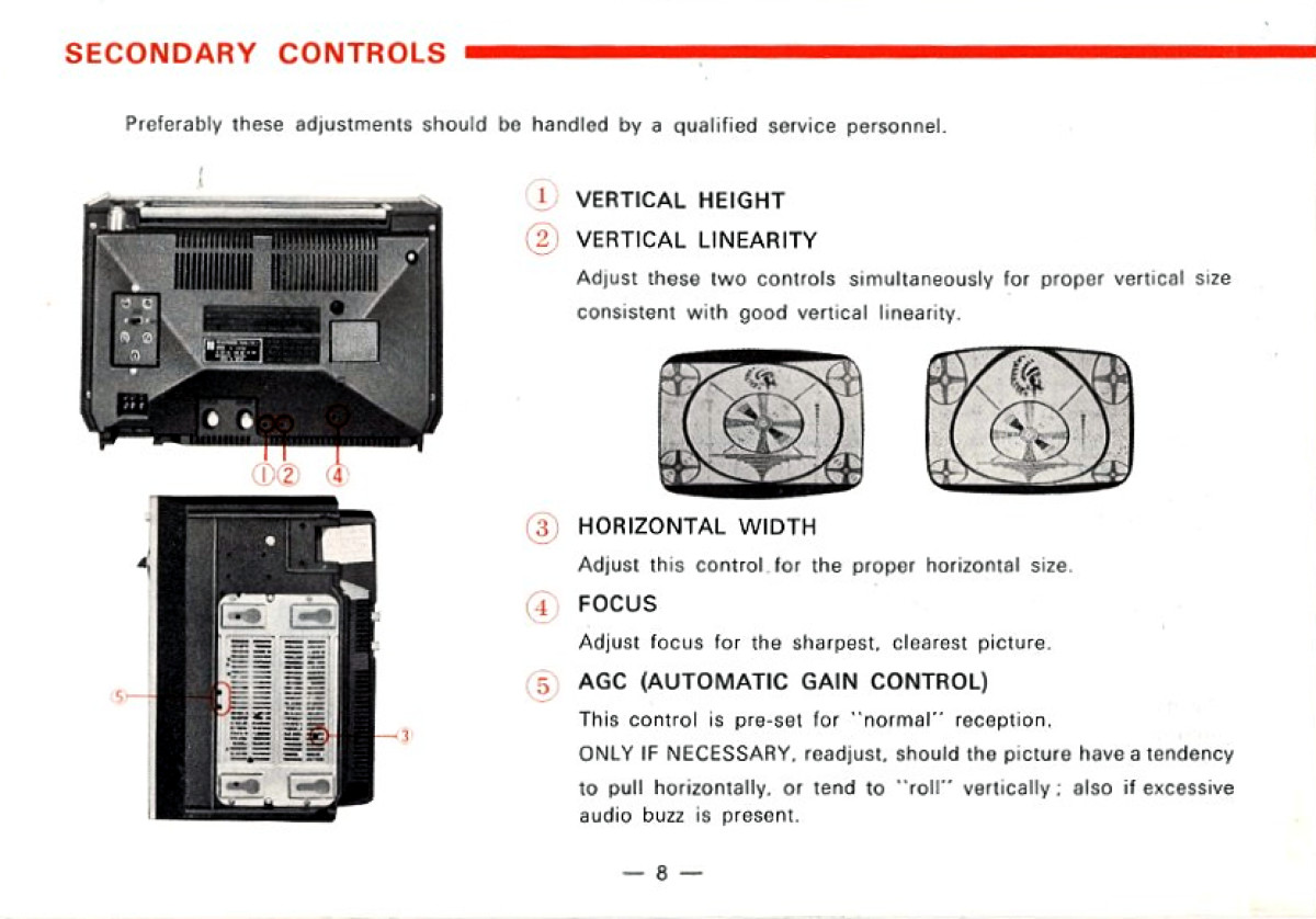 Secondary Controls are on Page Eight of the Panasonic Operating Instructions for the Television Model TR-339RN. 