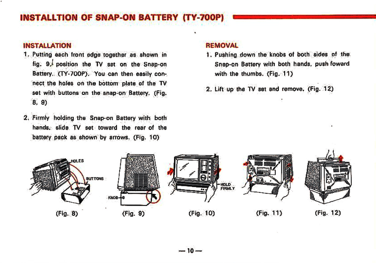 Installation of Snap-On Battery (Ty-700P) into the Panasonic Model TR-339RN Television 