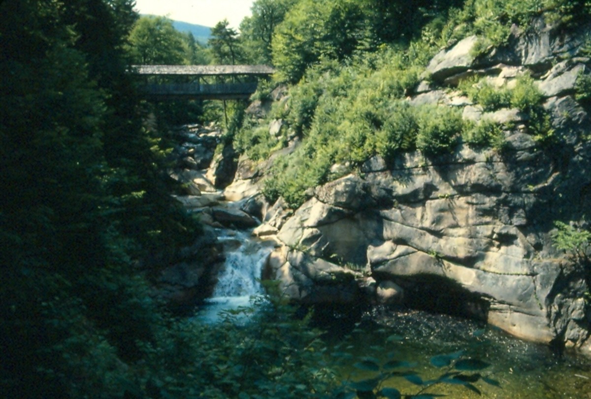 A partially obscured view of 'The Pool' at the Flume, New Hampshire.