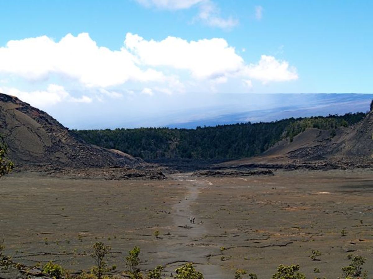 The trail spreads out in front of us in Kilauea Iki