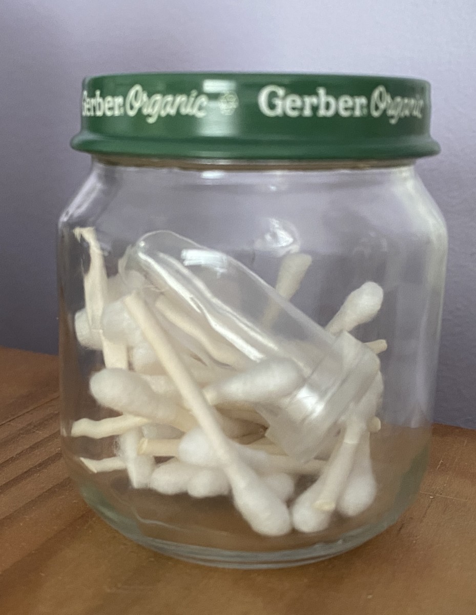 The scented jar. This particular jar holds Q-tips scented with Birch only. 