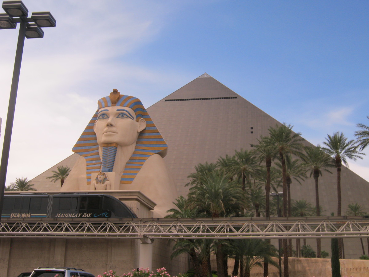 The famous "Luxor" Hotel in Las Vegas, pyramid shaped and Egyptian themed. 
