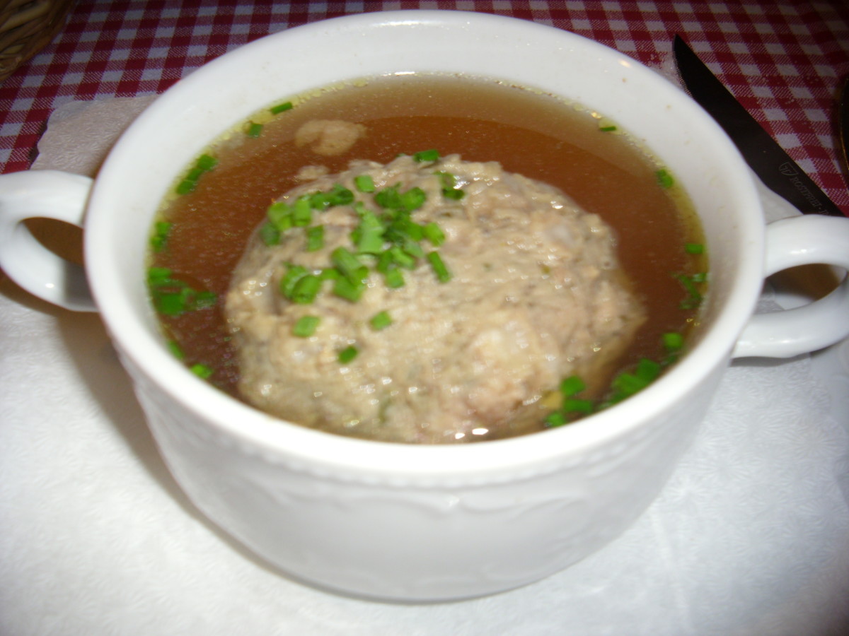 Onion soup with meat balls.