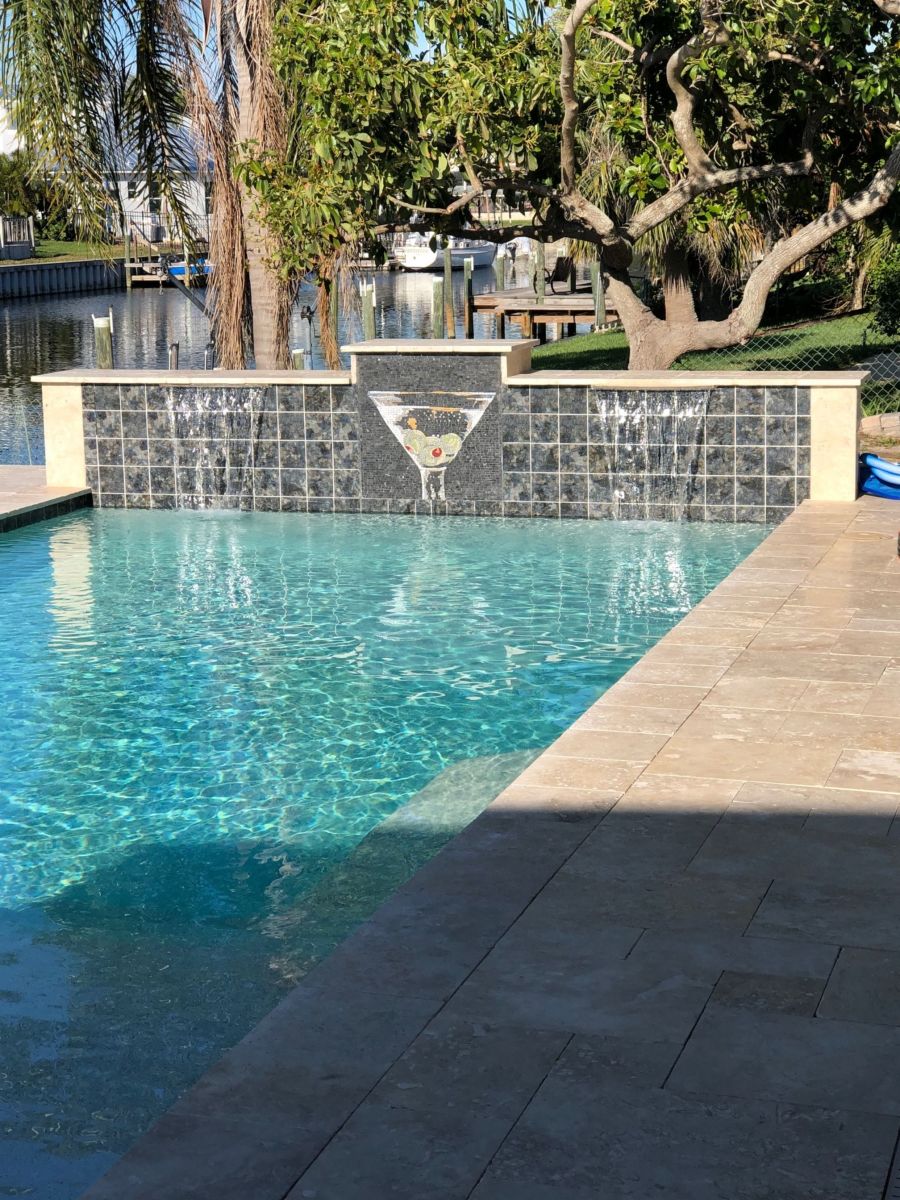 Martini art installation into pool fountain.