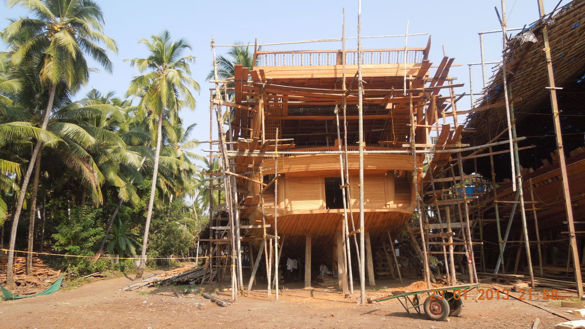 The world famous Uru under construction at a site in Beypore