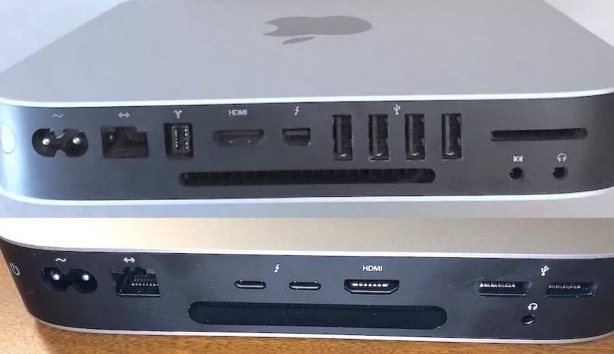 Comparison of the ports on the back of my 2012 and 2020 Mac Minis.