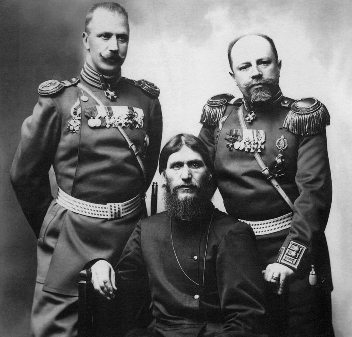 Rasputin with Russian military officers.