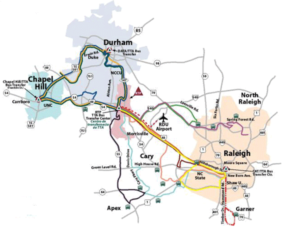 This is an old map of the area from the former Chapel Hill Transit, which became Triangle Transit in February 2009.
