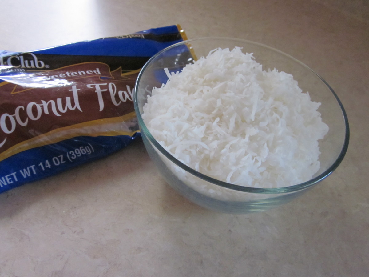 Pour Sweetened Coconut Flakes into a small bowl.