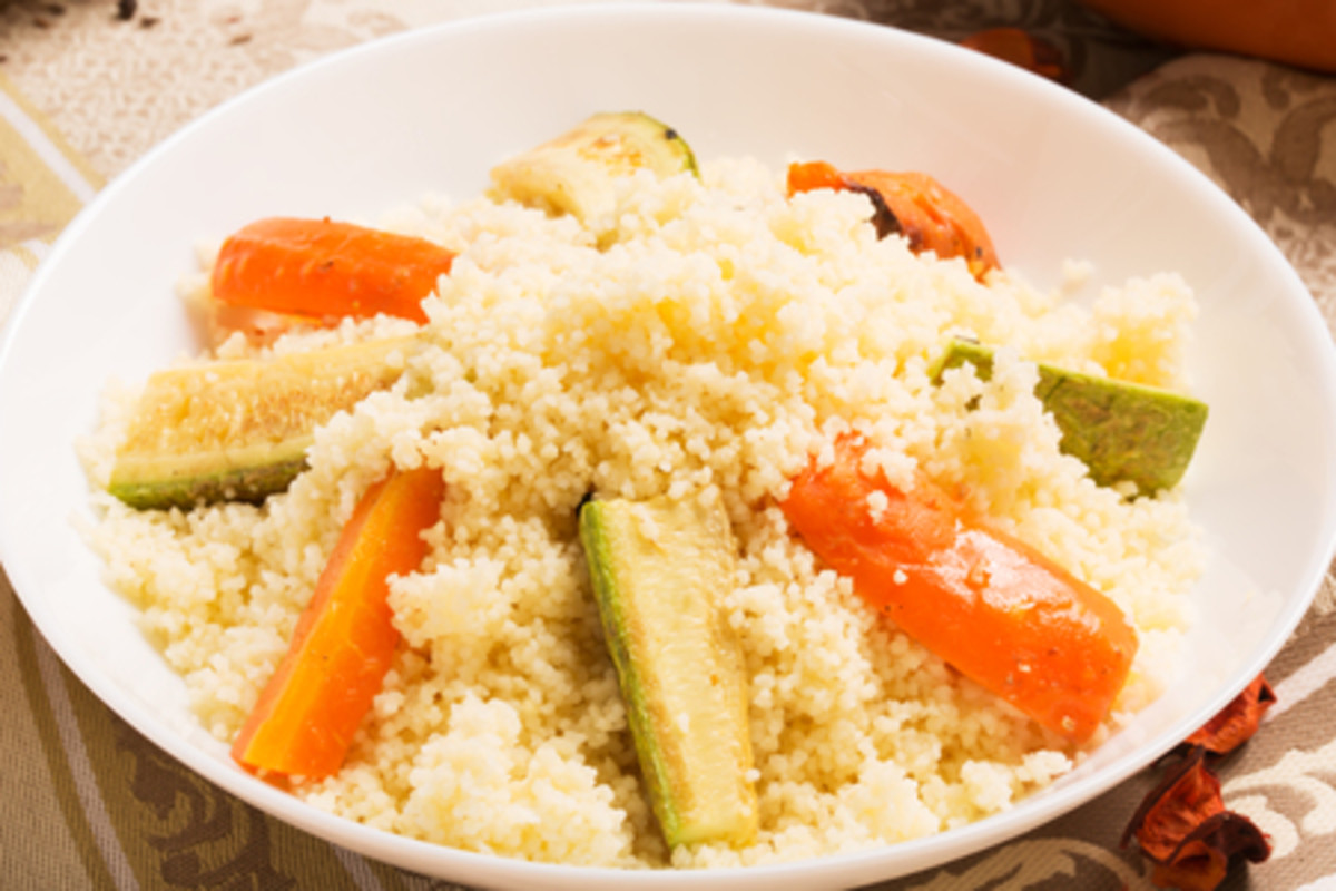 A plate of Couscous can be a vegetarian meal or can be accompanied by meat or fish if desired 
