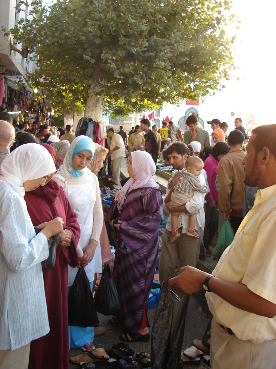 The market place is bustling with locals and tourists alike