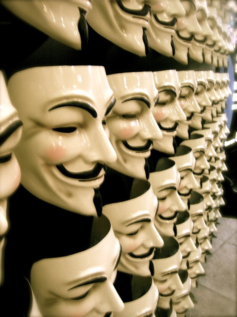 Promotional masks for the DVD release of "V for Vendetta" at HMV in Tokyo.