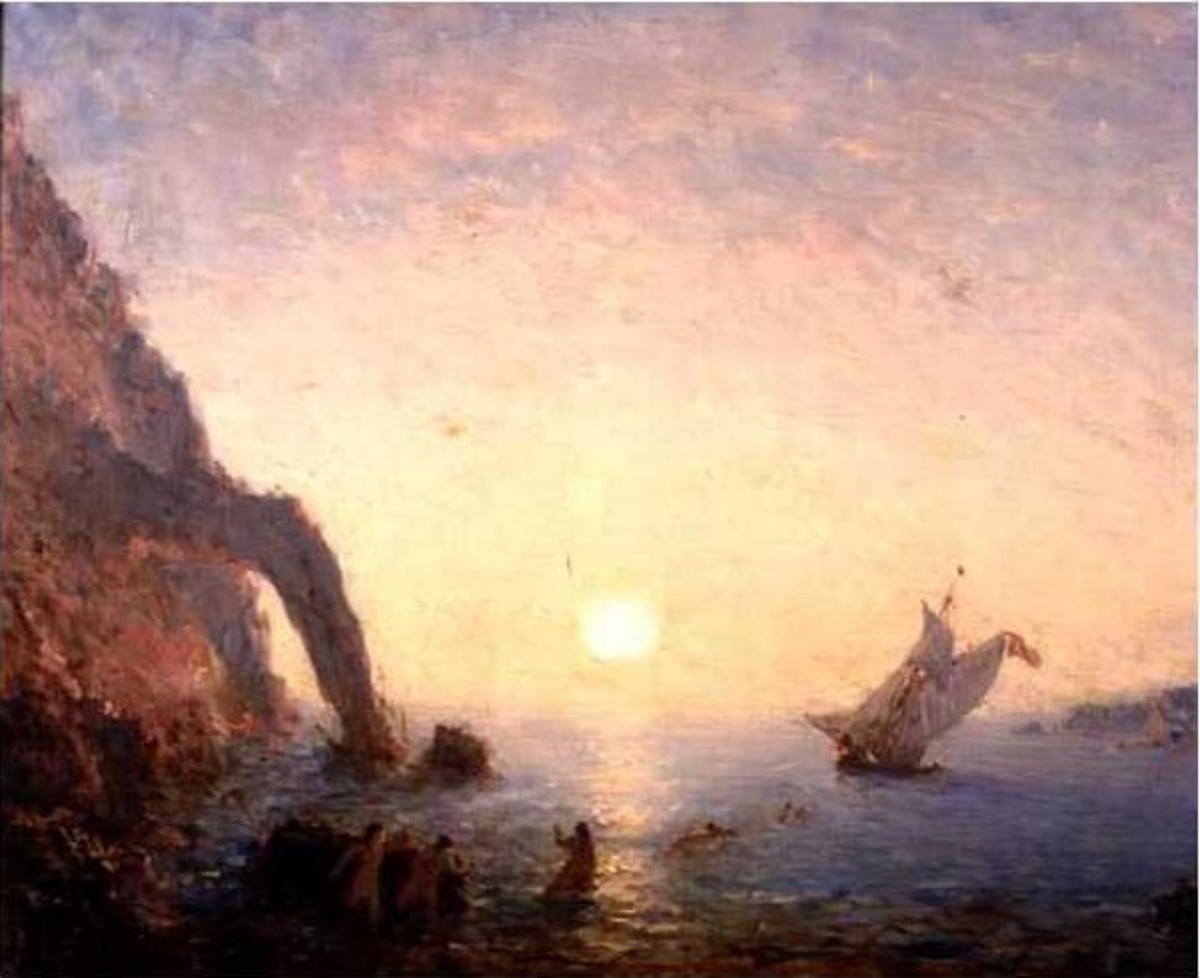 Painting by Felix Ziem, showing Sirens calling a ship to a dangerous shore.