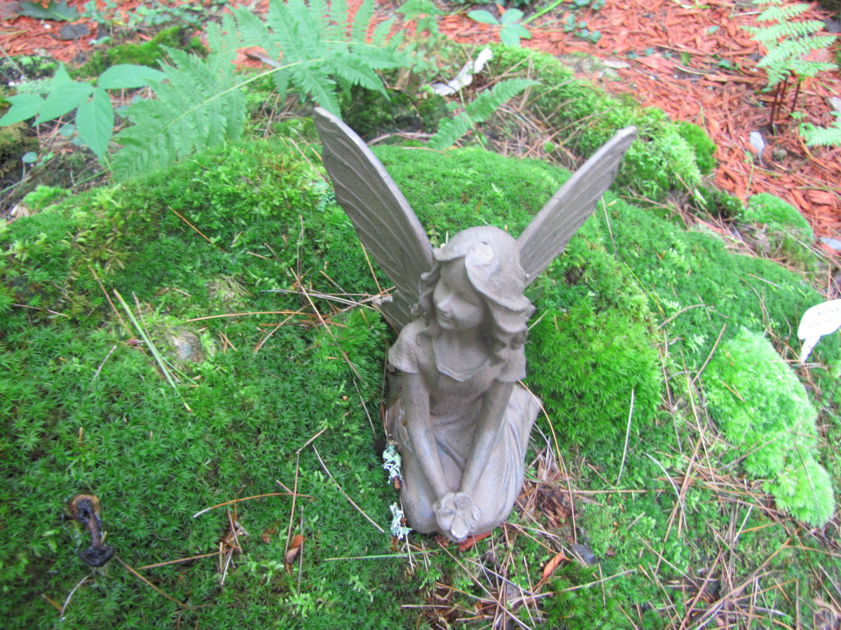 Here's a little fairy statue that I keep in my garden. Hopefully it encourages the fey people to come around and play. 