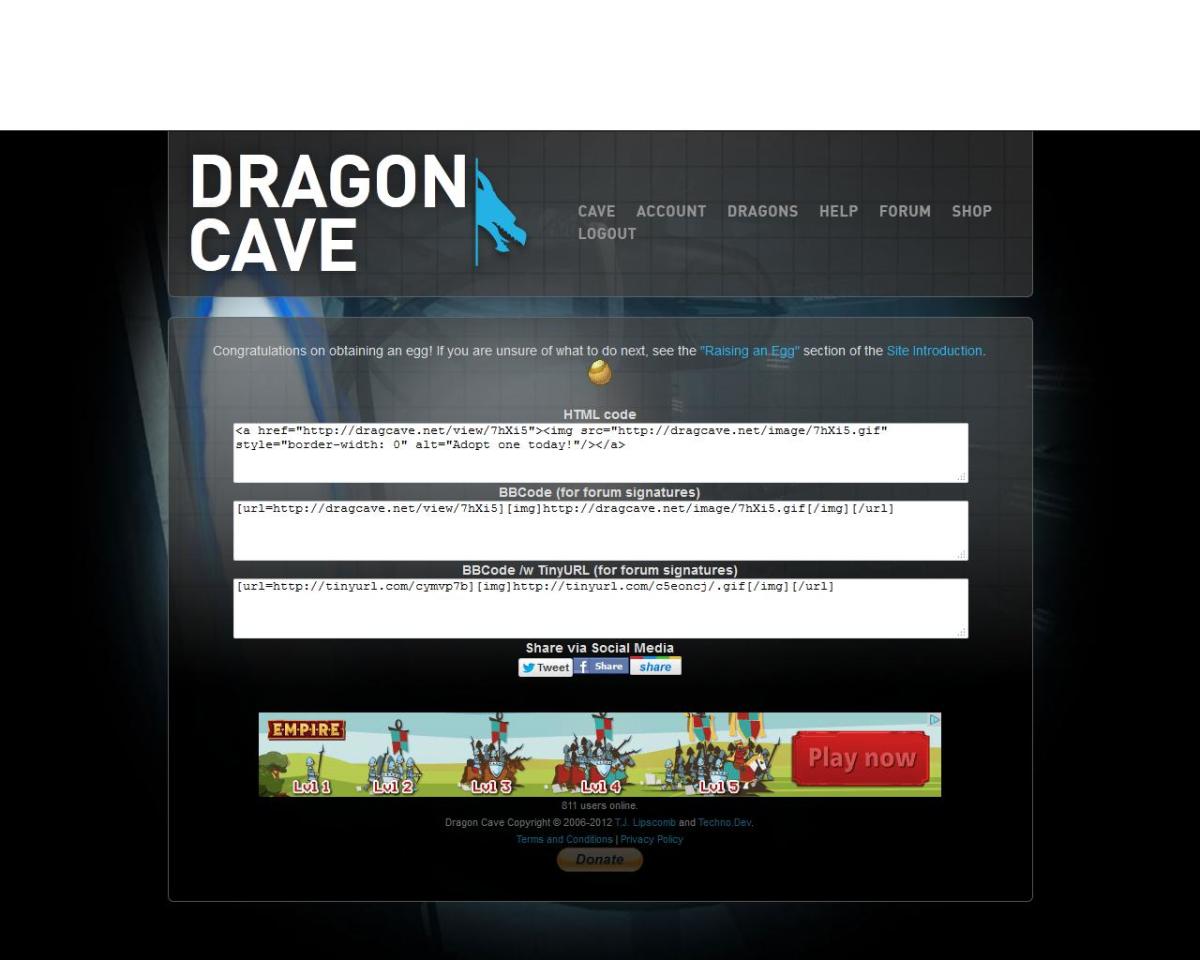 The HTML or BBCode allows you to paste your dragon eggs and hatchlings into forum signatures, on personal webpages and more.