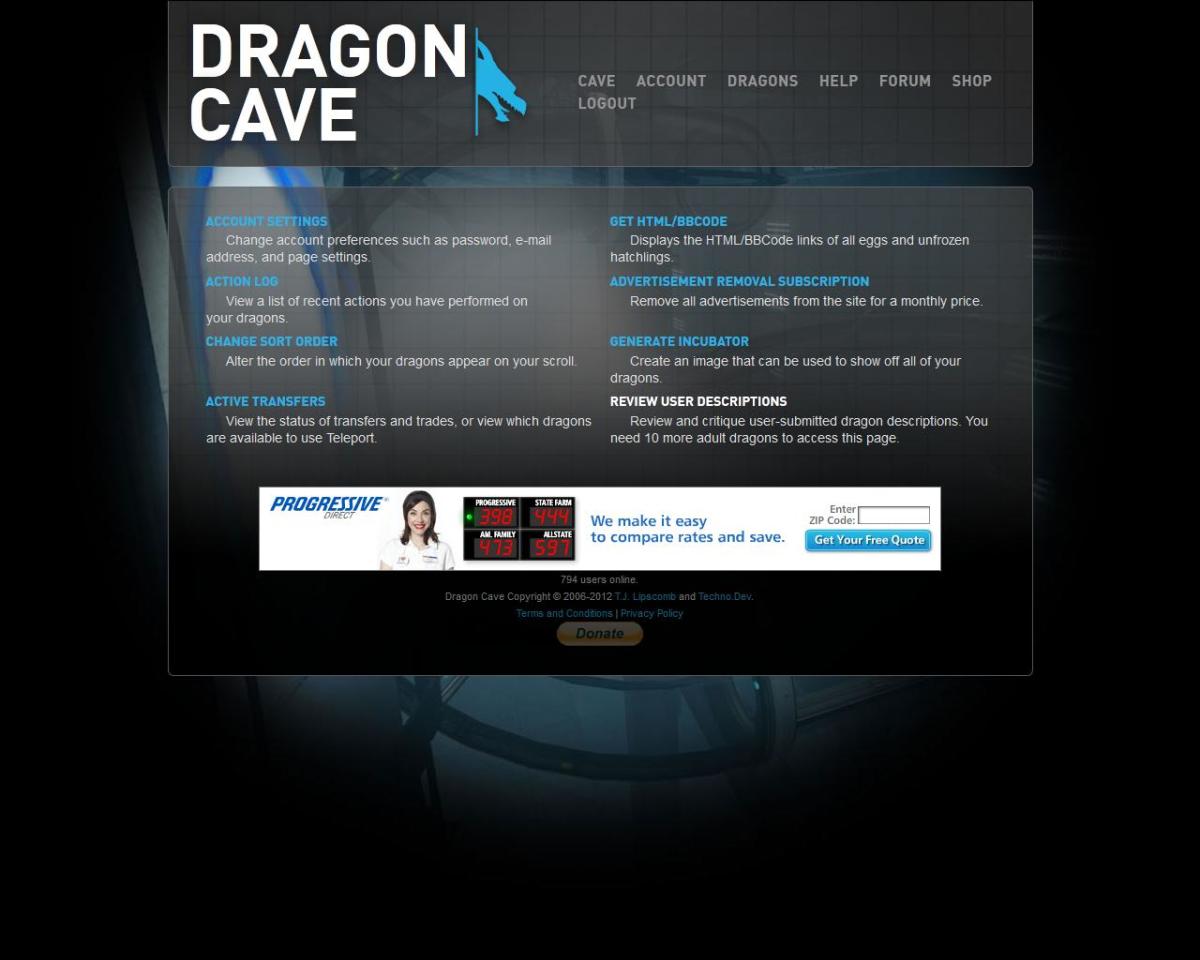 The Account tab offers you more options, including obtaining the HTML or BBcodes of your eggs and dragons.
