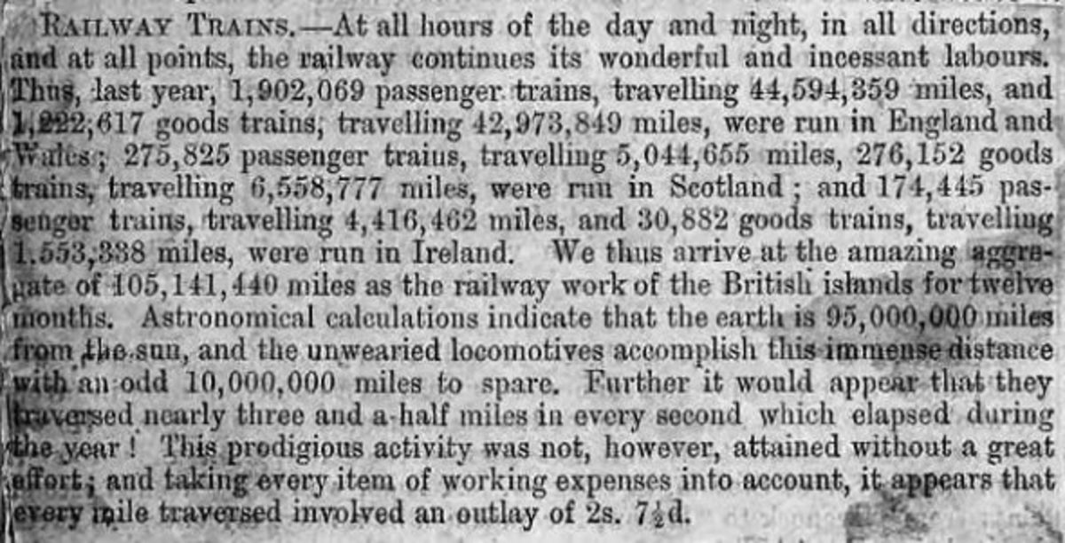 Victorian newspaper article about steam trains in Britain.