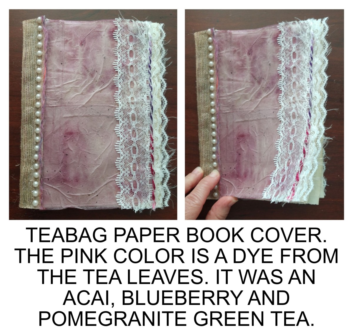 Berry stained teabag paper journal cover