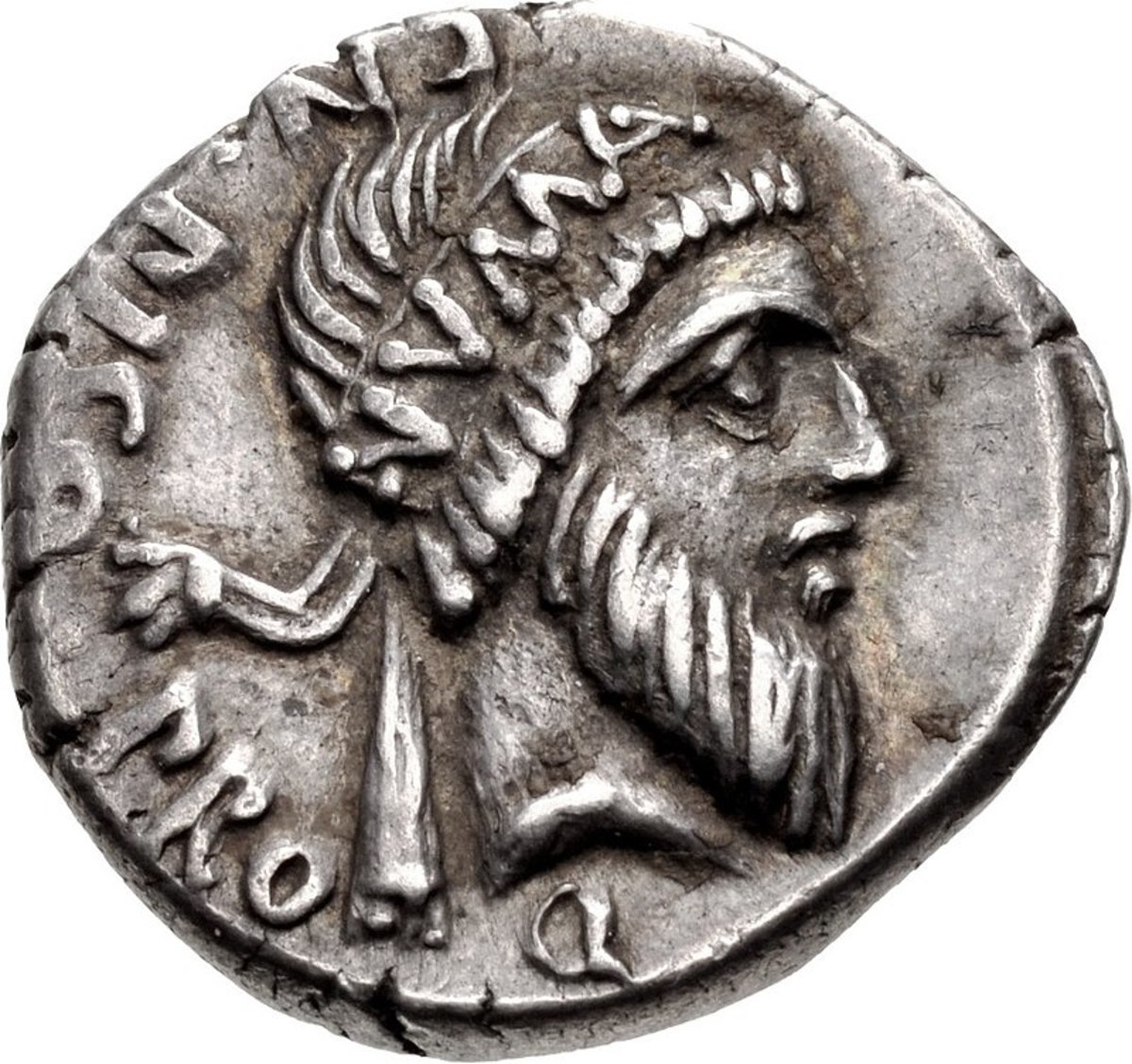 Image of Numa Pompilius on a Roman 48 BC silver denarius coin.