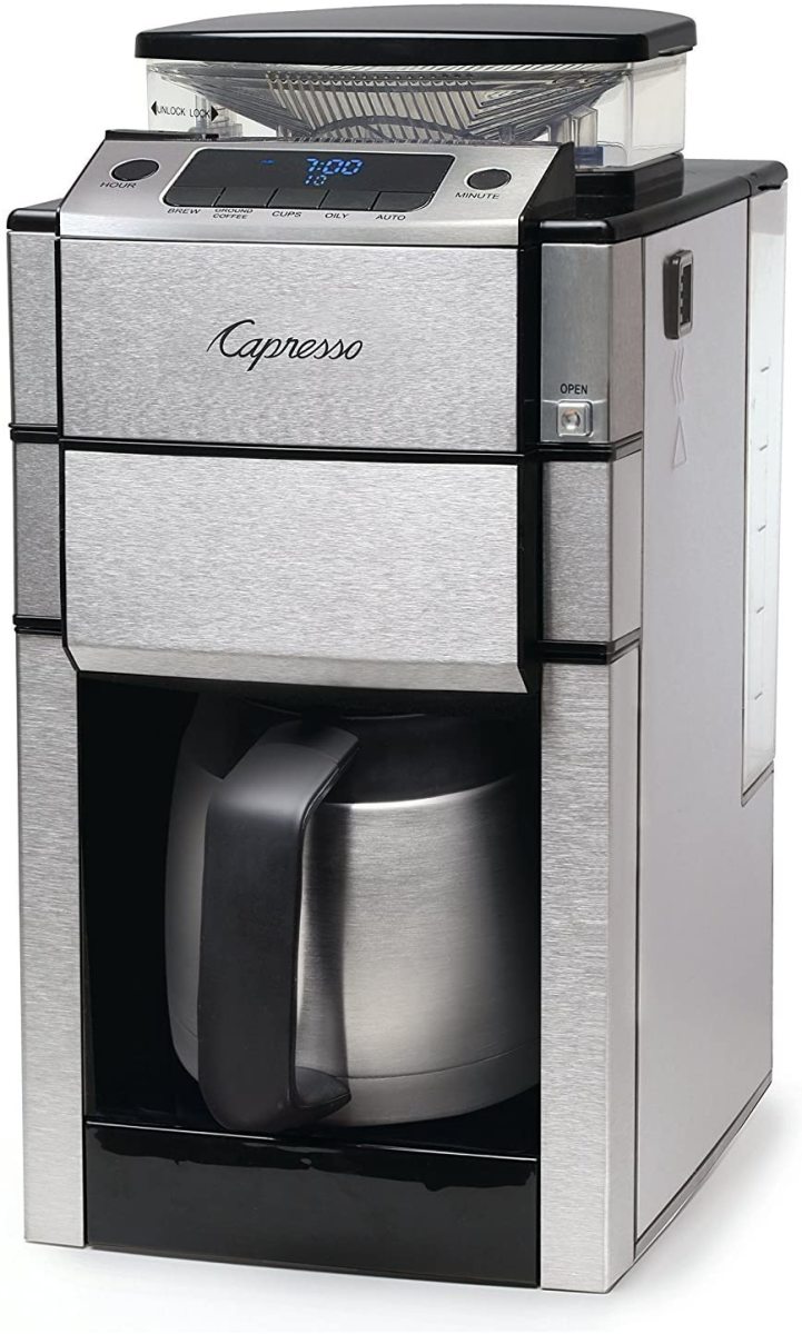 The Capresso 488.05 Team Pro Plus 10 Cup Coffee Maker with thermal carafe.