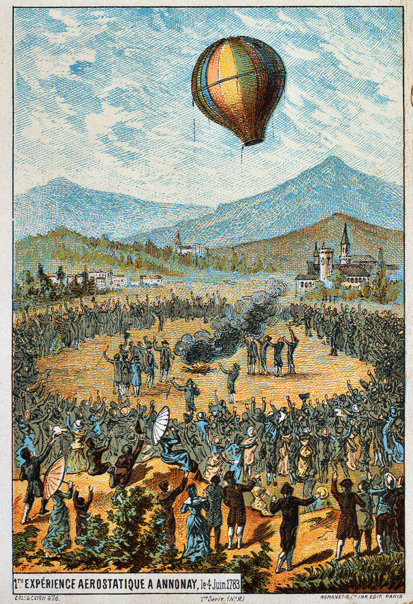 The Montgolfier brothers demonstrate their balloon for the first time. 