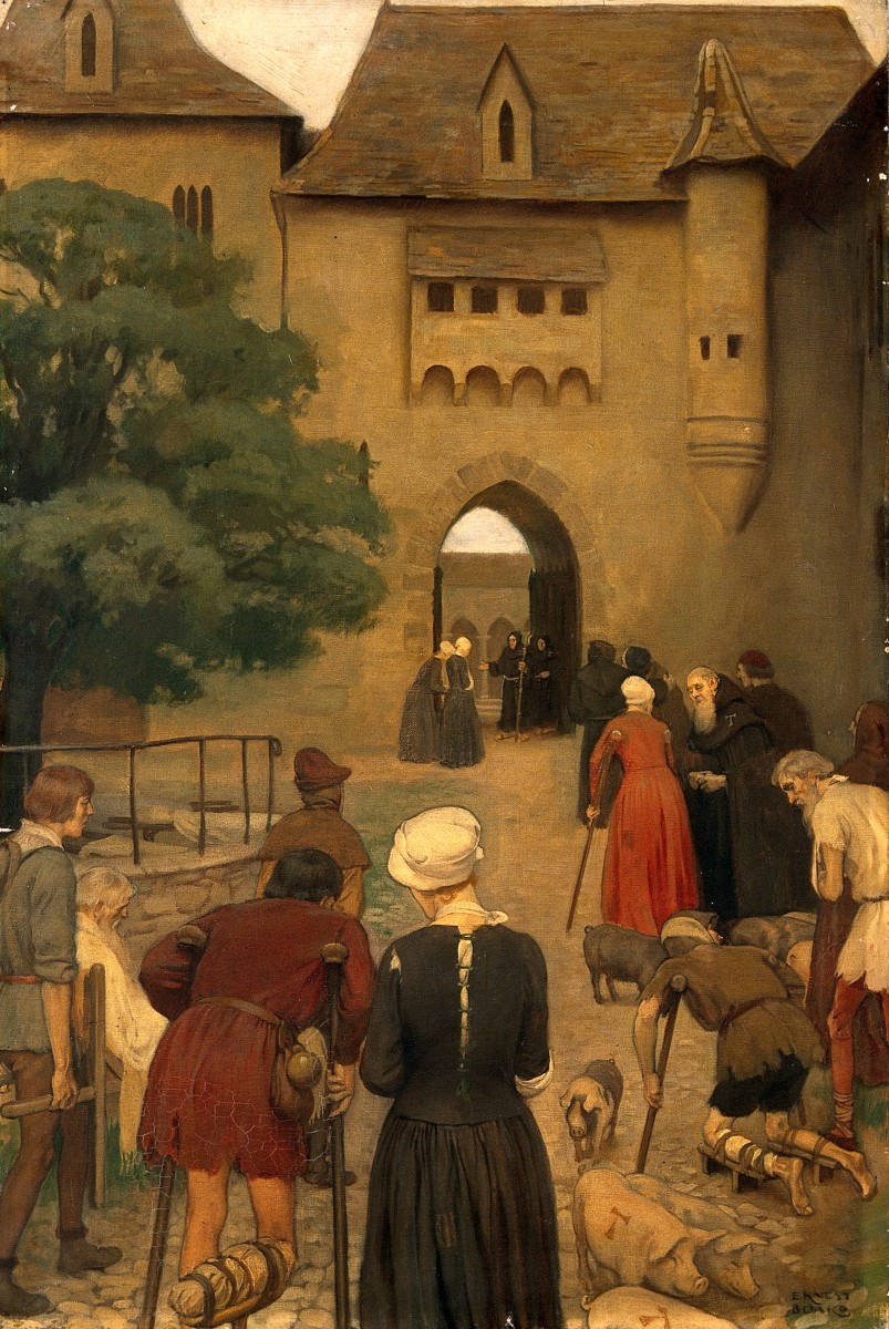 Peziarah yang menderita ergotisme (api Santo Antonius) mendekati biara di Sologne, Prancis.