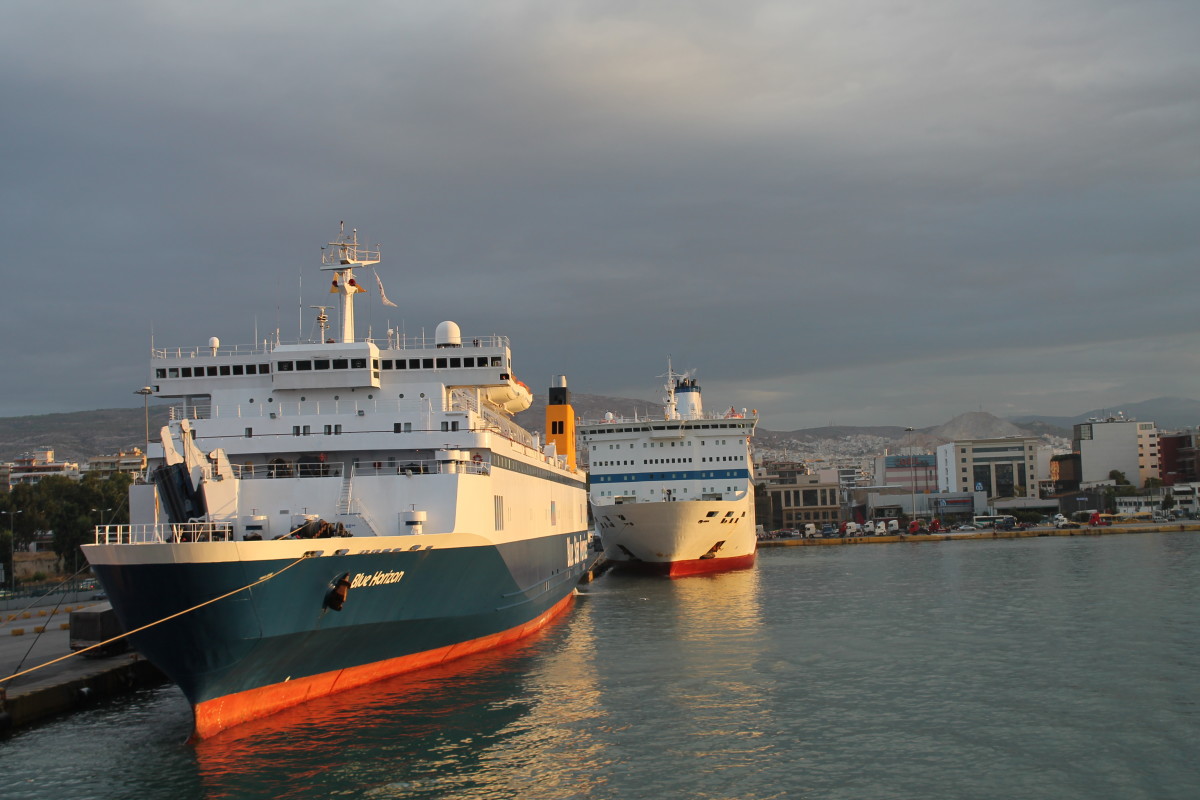 An early morning ferry to Santorini from Piraeus port in Athens
