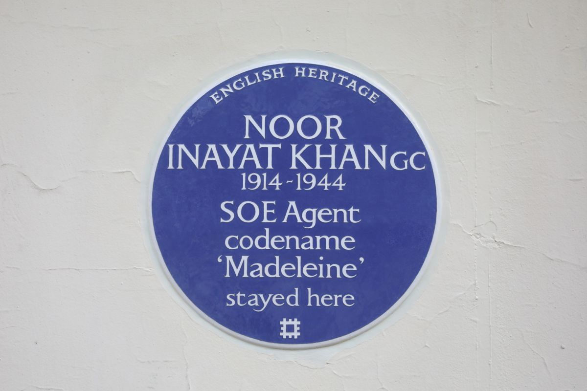  An English Heritage Blue Plaque is seen on the former family home of Second World War British secret agent Noor Inayat Khan in London on August 28, 2020. 