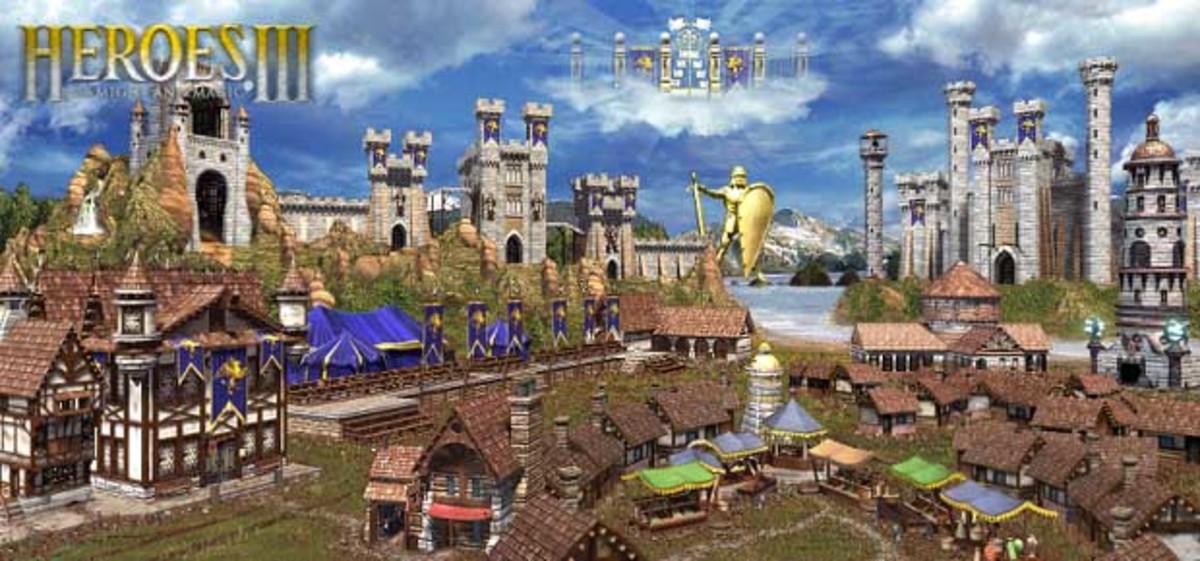 This is what the Castle town from Heroes of Might and Magic III looks like when completely developed. :)